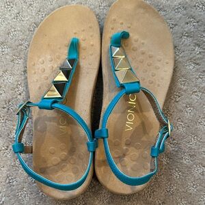 Vionic Turquoise Sandals with Gold Metallic Details